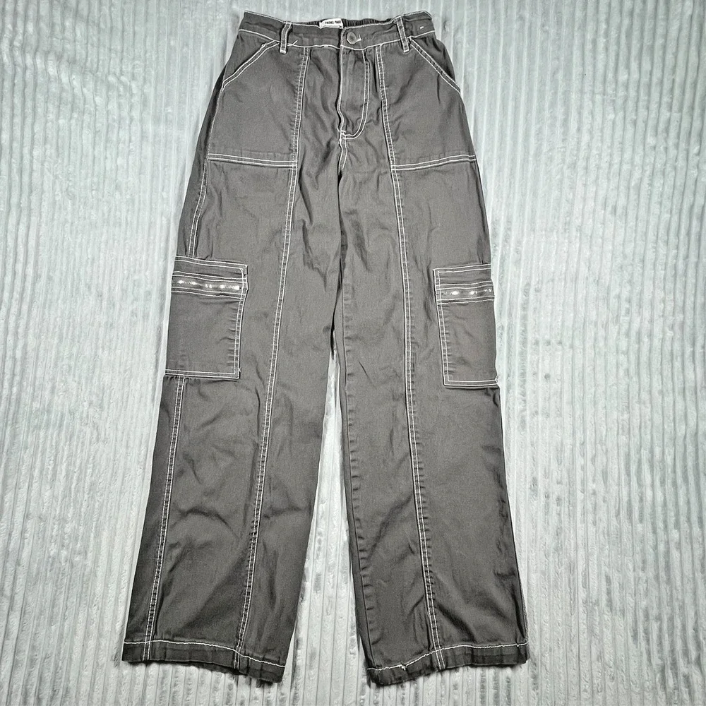 Rachel Paige Wide Leg Cargo Pants Women's S Elastic Waist‎ Baggy Skater Gray